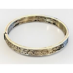 Vintage Southwestern Sterling Silver 9mm Wide Thick Hinged Bangle Bracelet 7”